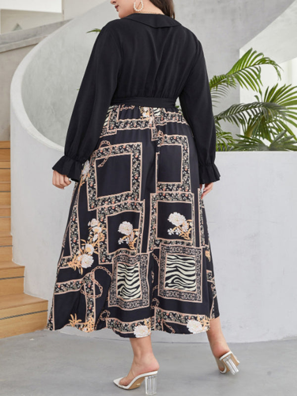 style plus size temperament age reduction simple tie print dress kakaclo