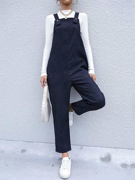 Blue Zone Planet |  Women's Corduroy Pants Loose Solid Color Overalls BLUE ZONE PLANET