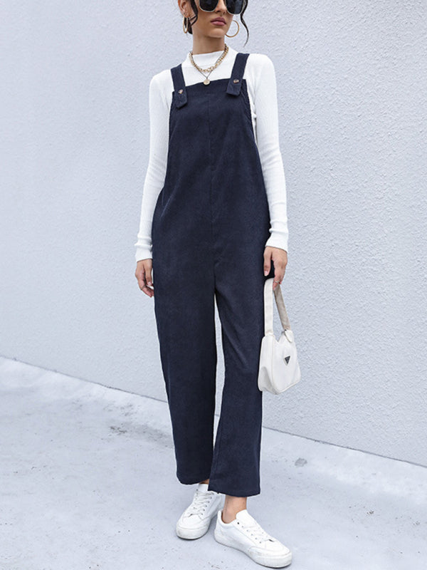 Blue Zone Planet |  Women's Corduroy Pants Loose Solid Color Overalls BLUE ZONE PLANET