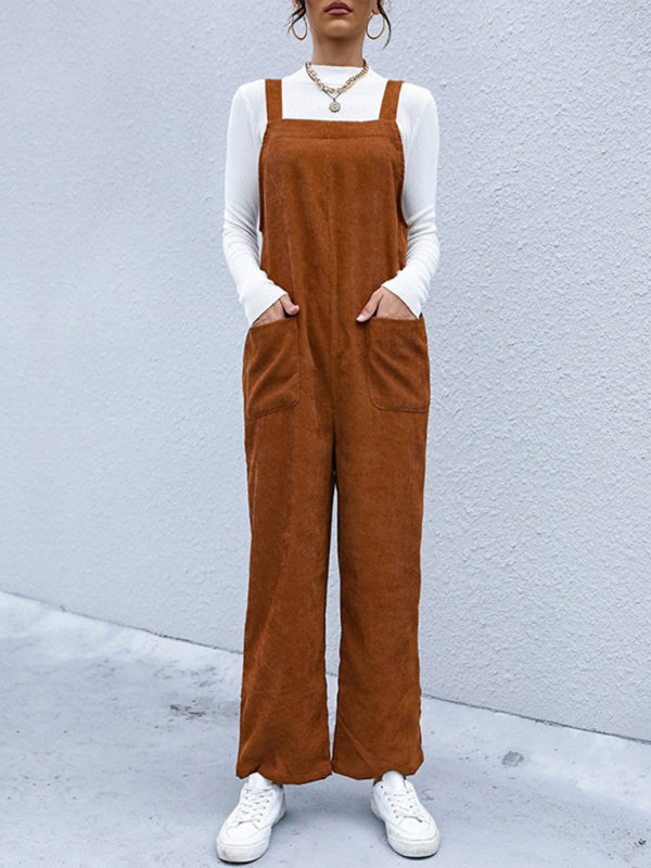 Blue Zone Planet |  Corduroy Pants Loose Solid Color Overalls BLUE ZONE PLANET