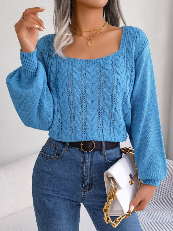 Blue Zone Planet | square neck twist lantern sleeve pullover sweater BLUE ZONE PLANET