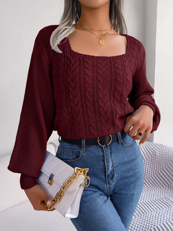 Blue Zone Planet | square neck twist lantern sleeve pullover sweater BLUE ZONE PLANET