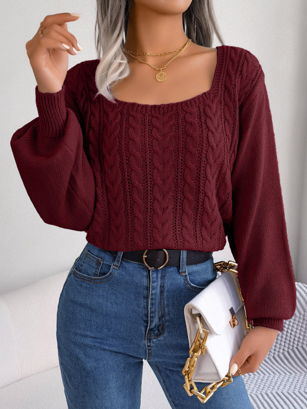 Blue Zone Planet | square neck twist lantern sleeve pullover sweater BLUE ZONE PLANET