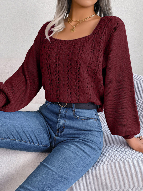Blue Zone Planet | square neck twist lantern sleeve pullover sweater BLUE ZONE PLANET