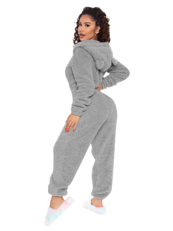Long Sleeve Hooded Jumpsuit Pants Plush Loungewear BLUE ZONE PLANET