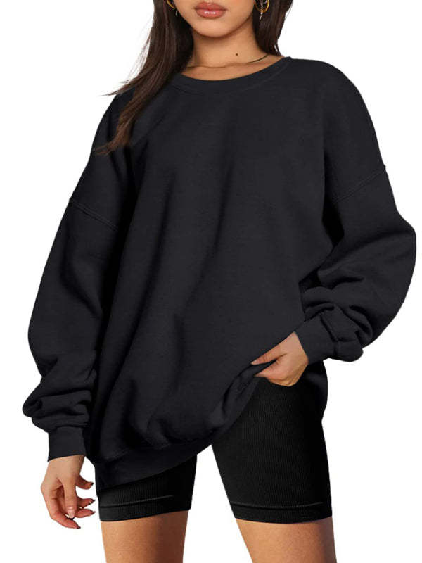 Blue Zone Planet | Round neck pullover loose velvet sweatshirt BLUE ZONE PLANET