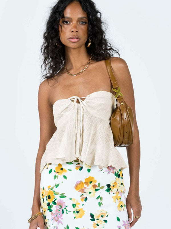 Off-Shoulder Spice Girl Solid Color Short Tank Top Tube Top BLUE ZONE PLANET