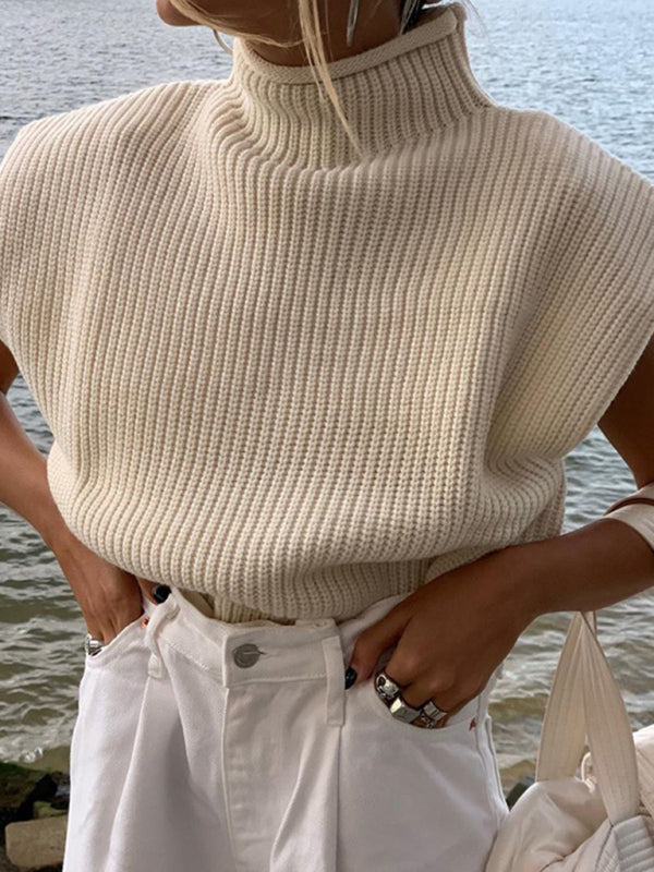 Blue Zone Planet | New solid color turtleneck short-sleeved sweater top BLUE ZONE PLANET