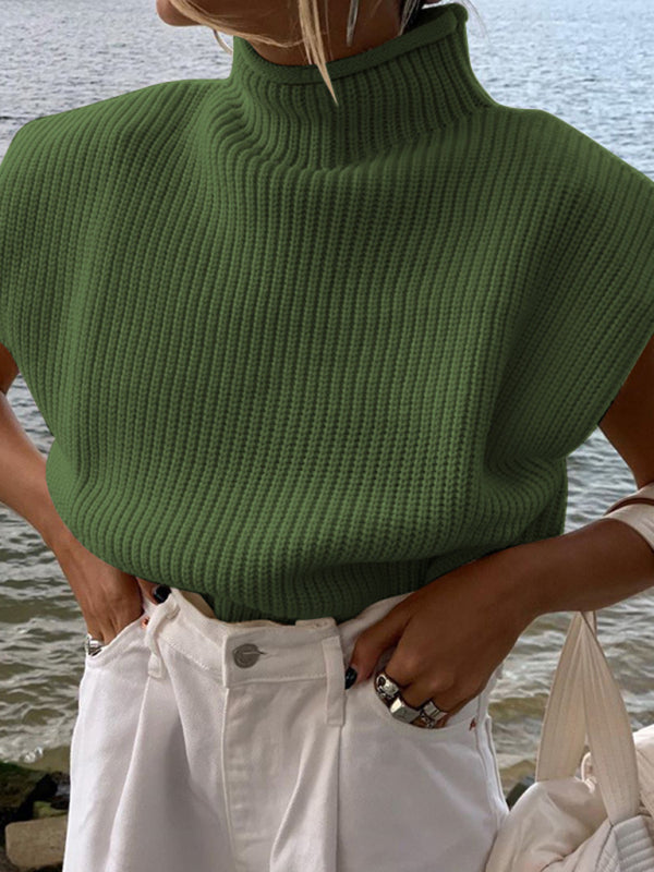Blue Zone Planet | New solid color turtleneck short-sleeved sweater top BLUE ZONE PLANET