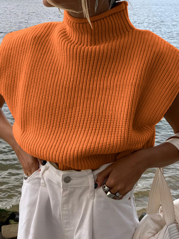 Blue Zone Planet | New solid color turtleneck short-sleeved sweater top BLUE ZONE PLANET
