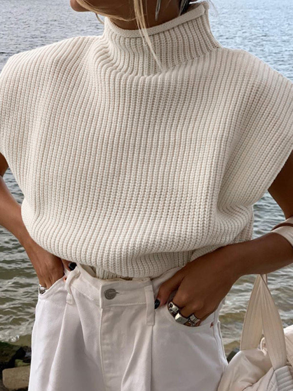 Blue Zone Planet | New solid color turtleneck short-sleeved sweater top BLUE ZONE PLANET