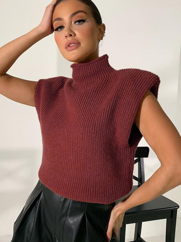 Blue Zone Planet | New solid color turtleneck short-sleeved sweater top BLUE ZONE PLANET