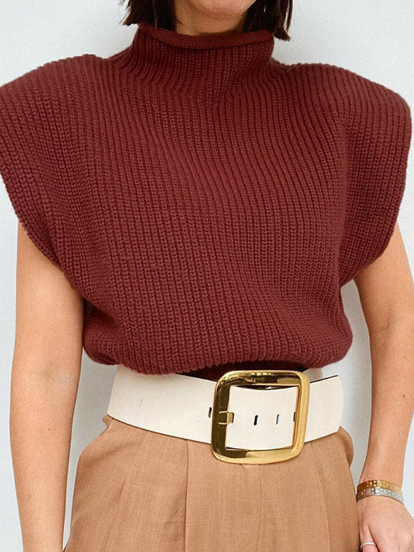 Blue Zone Planet | New solid color turtleneck short-sleeved sweater top BLUE ZONE PLANET