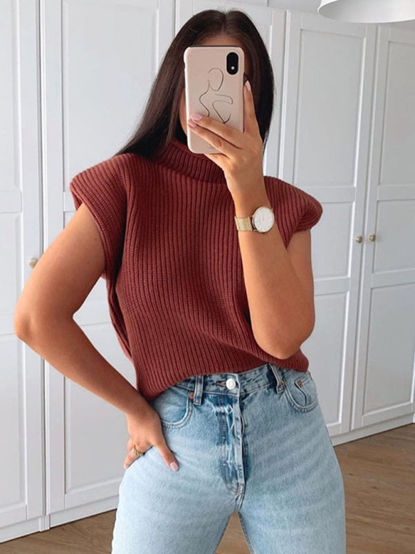 Blue Zone Planet | New solid color turtleneck short-sleeved sweater top BLUE ZONE PLANET