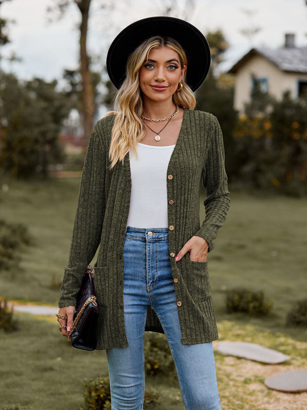 Blue Zone Planet | Brushed pitted solid color long-sleeved ladies cardigan BLUE ZONE PLANET