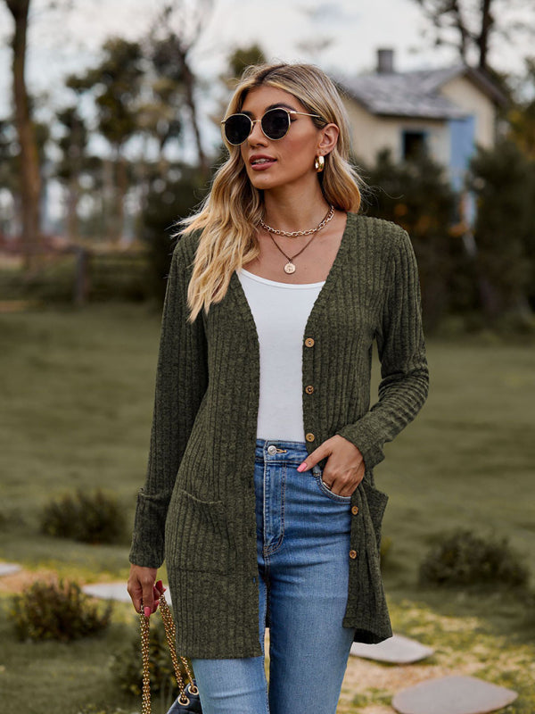 Blue Zone Planet | Brushed pitted solid color long-sleeved ladies cardigan BLUE ZONE PLANET