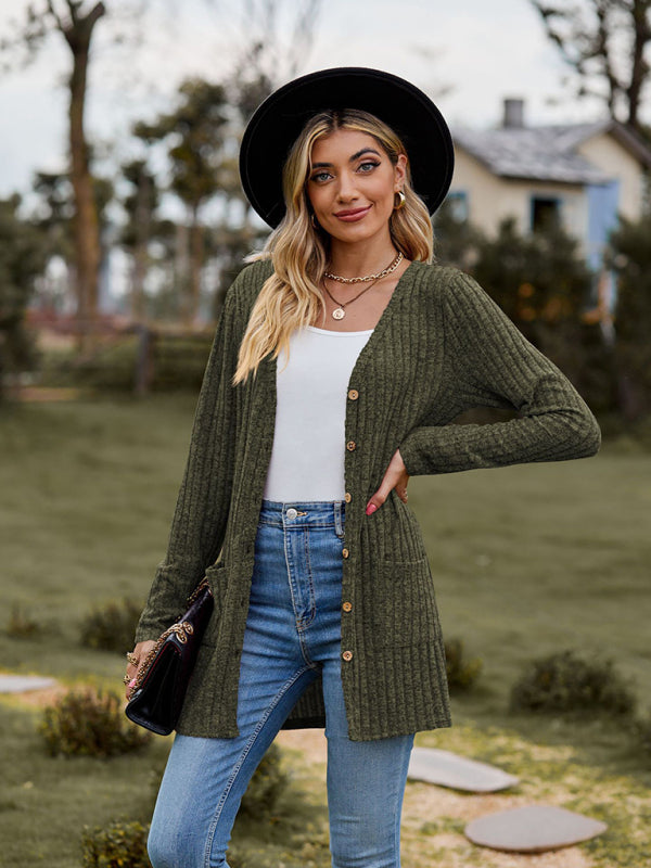 Blue Zone Planet | Brushed pitted solid color long-sleeved ladies cardigan BLUE ZONE PLANET