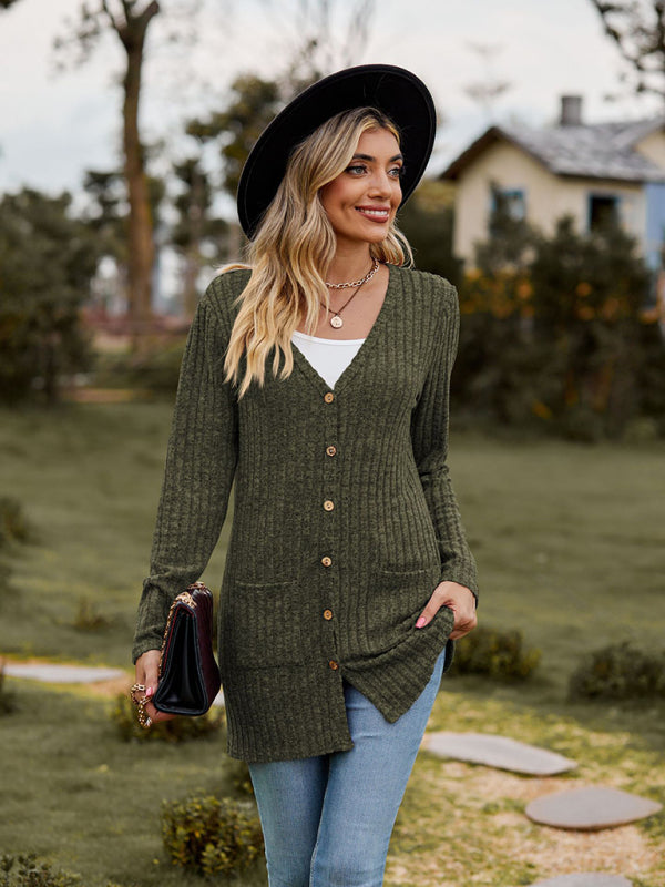 Blue Zone Planet | Brushed pitted solid color long-sleeved ladies cardigan BLUE ZONE PLANET