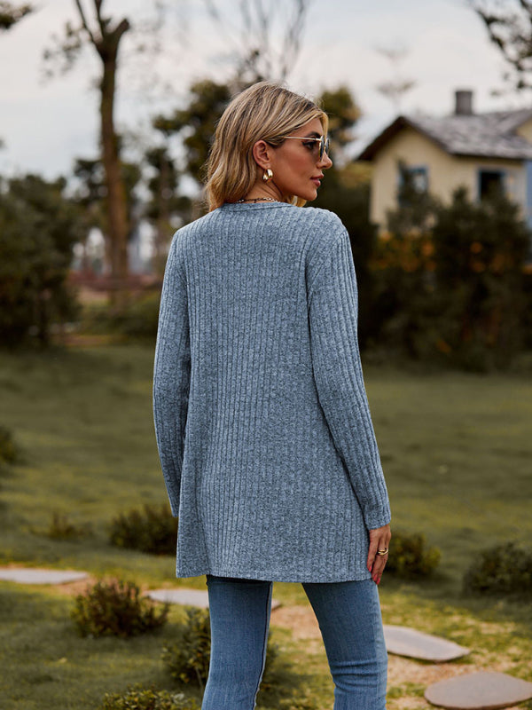 Blue Zone Planet | Brushed pitted solid color long-sleeved ladies cardigan BLUE ZONE PLANET