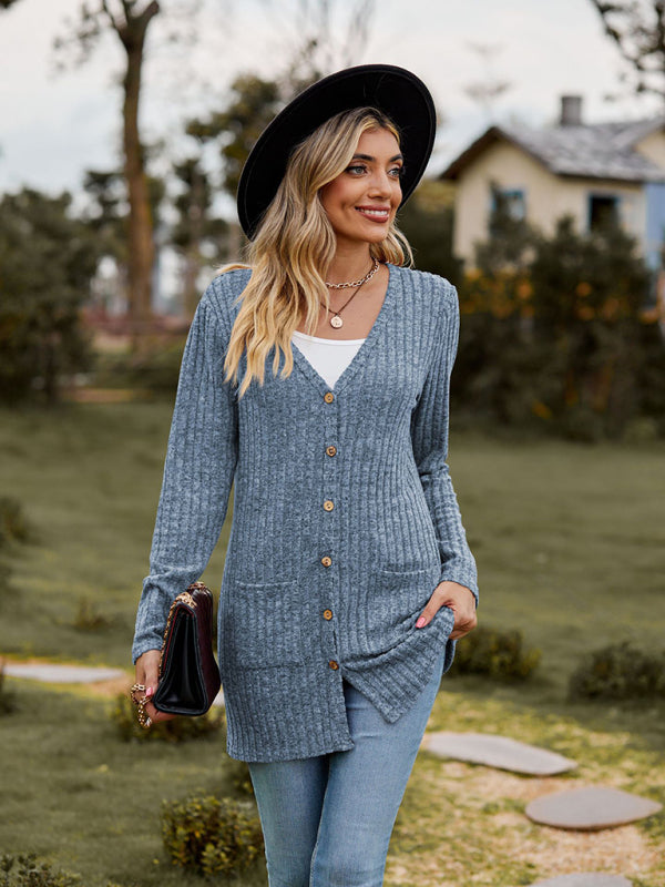 Blue Zone Planet | Brushed pitted solid color long-sleeved ladies cardigan BLUE ZONE PLANET