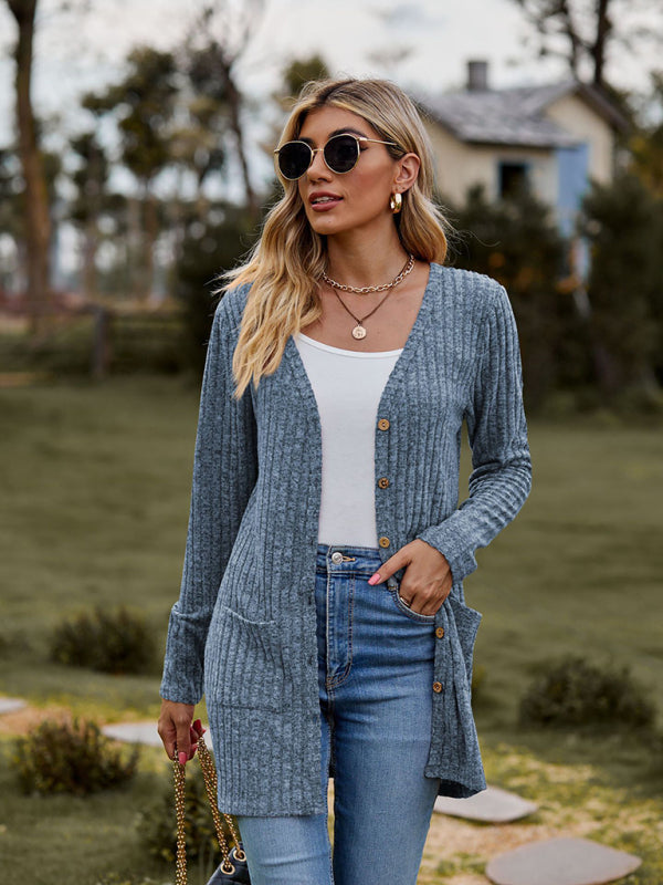 Blue Zone Planet | Brushed pitted solid color long-sleeved ladies cardigan BLUE ZONE PLANET