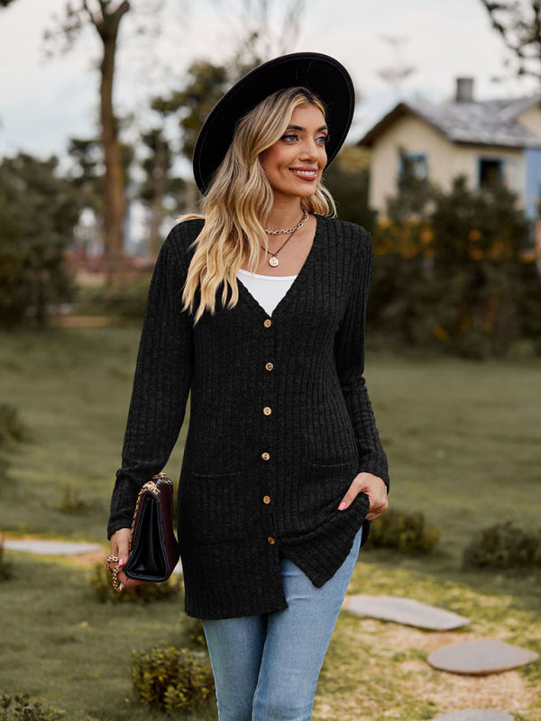 Blue Zone Planet | Brushed pitted solid color long-sleeved ladies cardigan BLUE ZONE PLANET