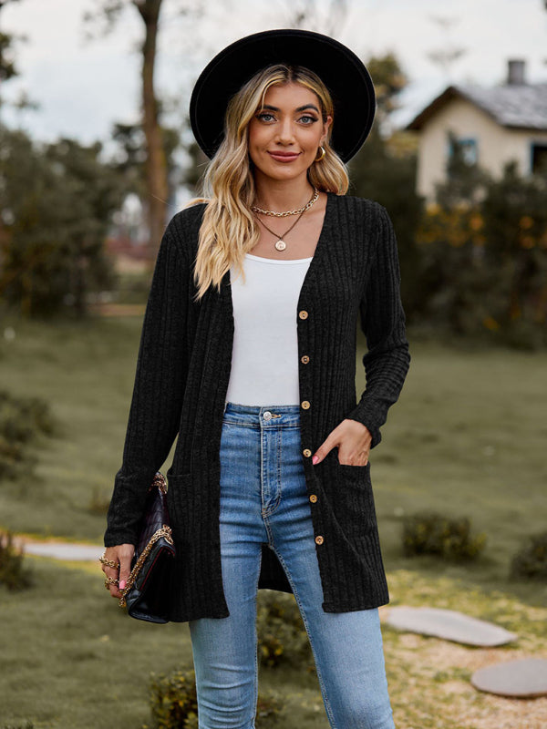 Blue Zone Planet | Brushed pitted solid color long-sleeved ladies cardigan BLUE ZONE PLANET