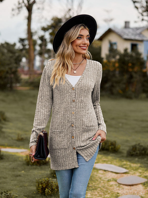 Blue Zone Planet | Brushed pitted solid color long-sleeved ladies cardigan BLUE ZONE PLANET