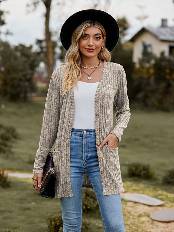 Blue Zone Planet | Brushed pitted solid color long-sleeved ladies cardigan BLUE ZONE PLANET