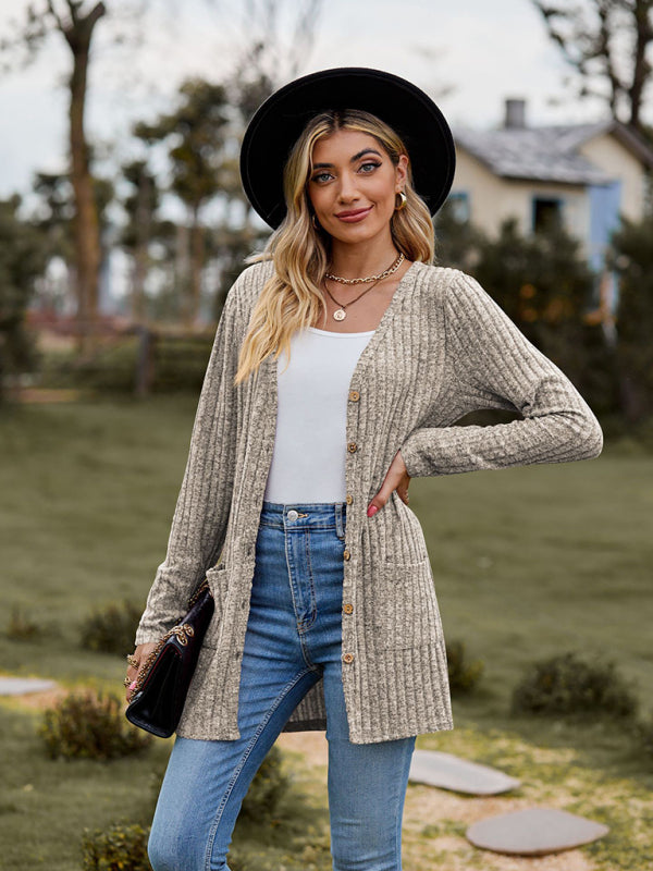 Blue Zone Planet | Brushed pitted solid color long-sleeved ladies cardigan BLUE ZONE PLANET