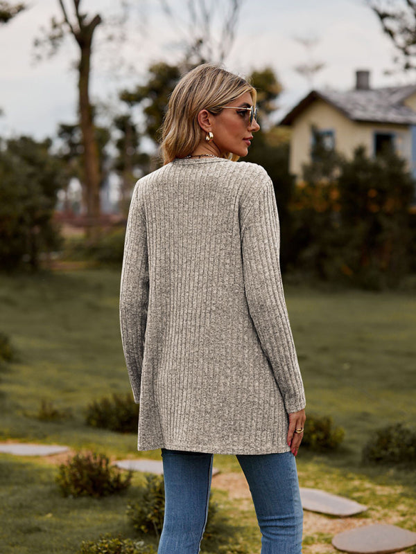 Blue Zone Planet | Brushed pitted solid color long-sleeved ladies cardigan BLUE ZONE PLANET