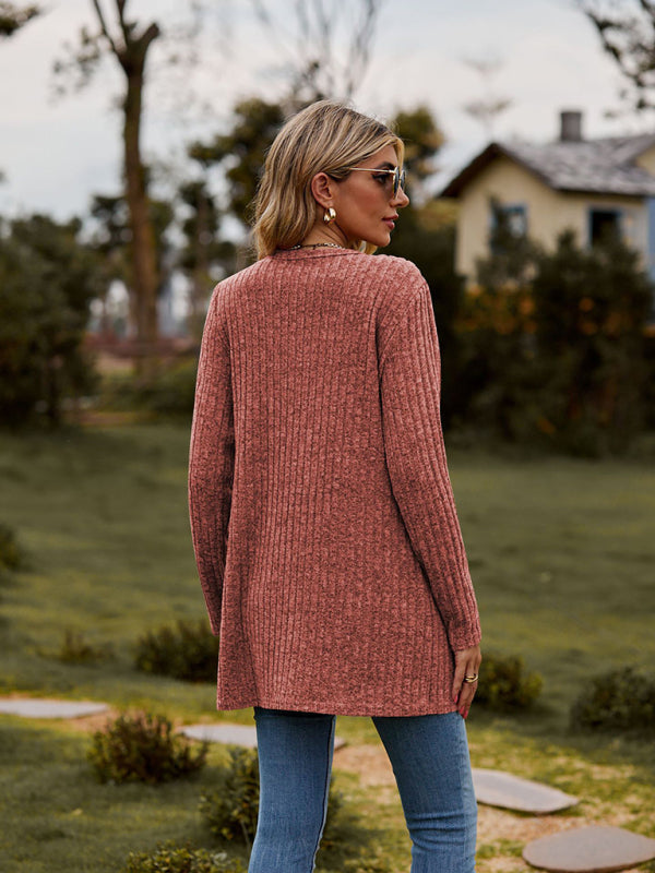 Blue Zone Planet | Brushed pitted solid color long-sleeved ladies cardigan BLUE ZONE PLANET