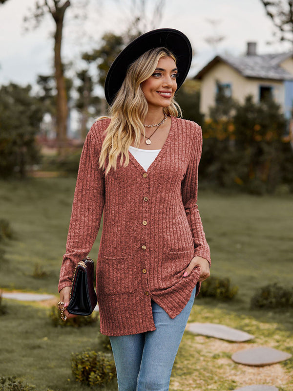 Blue Zone Planet | Brushed pitted solid color long-sleeved ladies cardigan BLUE ZONE PLANET