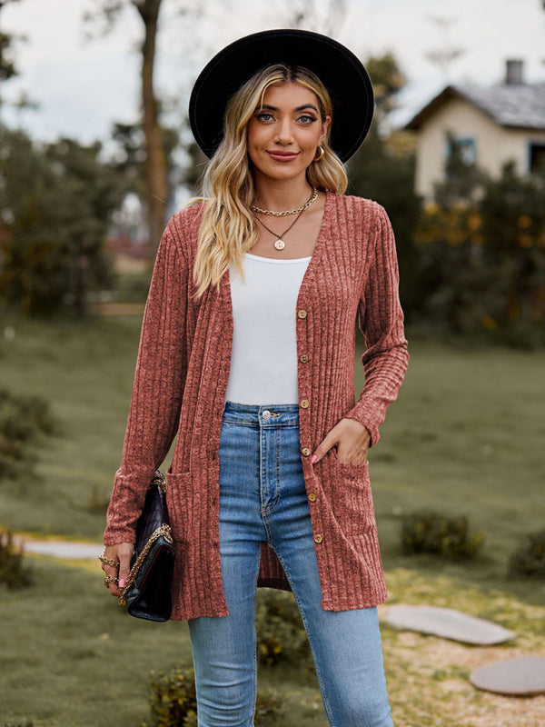 Blue Zone Planet | Brushed pitted solid color long-sleeved ladies cardigan BLUE ZONE PLANET