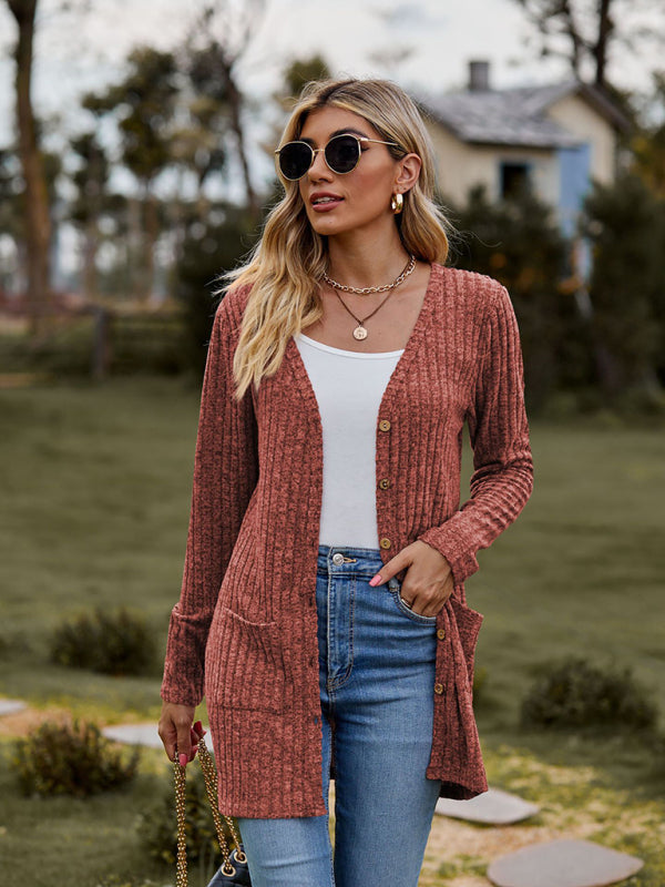 Blue Zone Planet | Brushed pitted solid color long-sleeved ladies cardigan BLUE ZONE PLANET