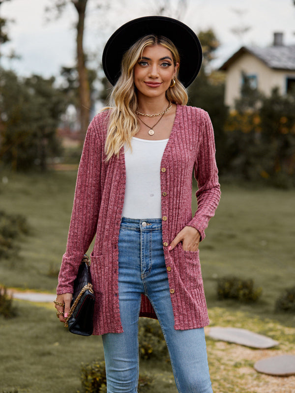 Blue Zone Planet | Brushed pitted solid color long-sleeved ladies cardigan BLUE ZONE PLANET