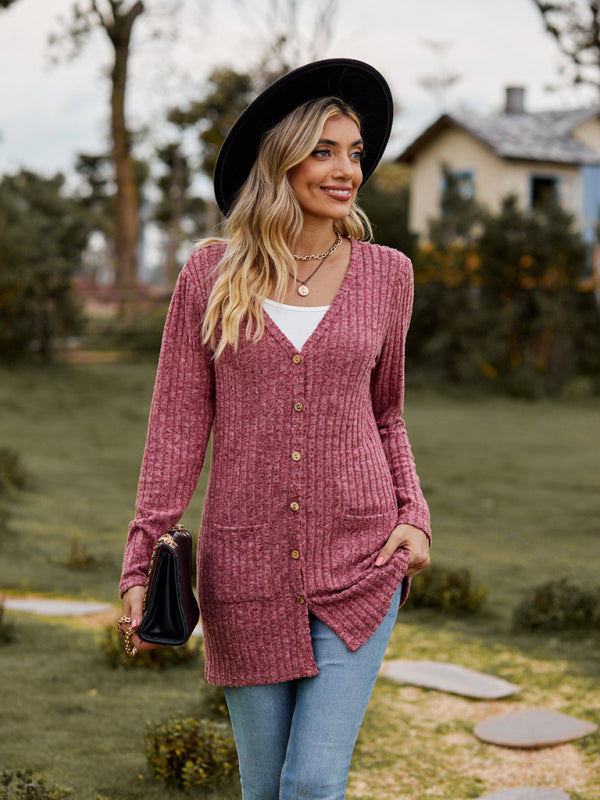 Blue Zone Planet | Brushed pitted solid color long-sleeved ladies cardigan BLUE ZONE PLANET