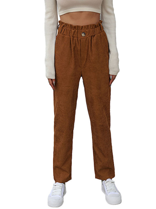 Blue Zone Planet | elastic nine-point pants corduroy straight pants BLUE ZONE PLANET