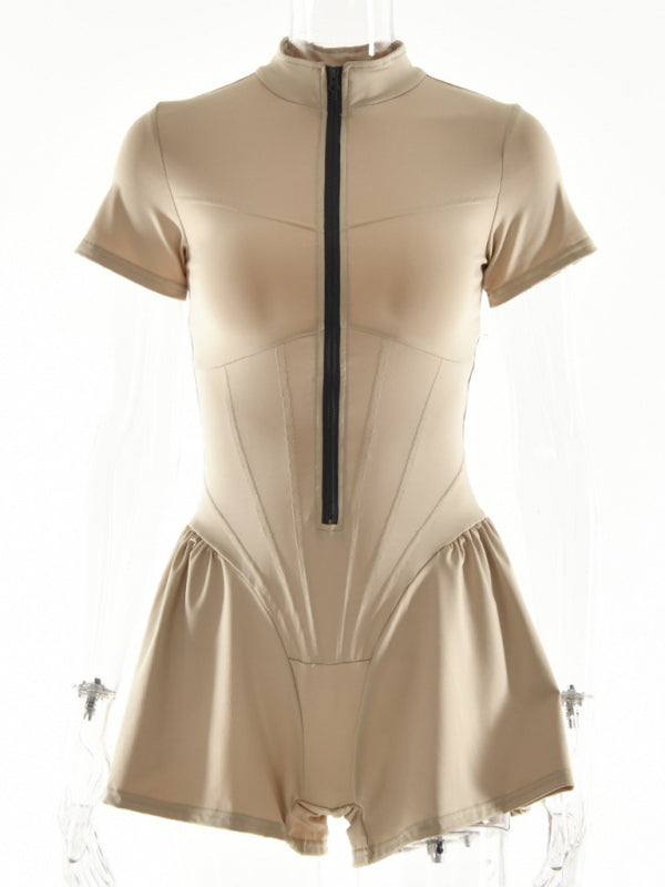 tight skirt short sleeve zipper bottoming jumpsuit BLUE ZONE PLANET