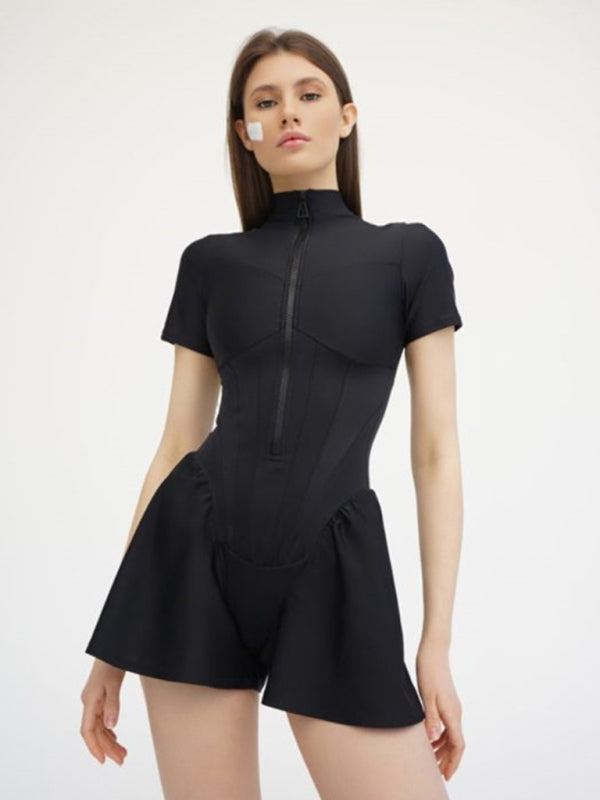 tight skirt short sleeve zipper bottoming jumpsuit BLUE ZONE PLANET