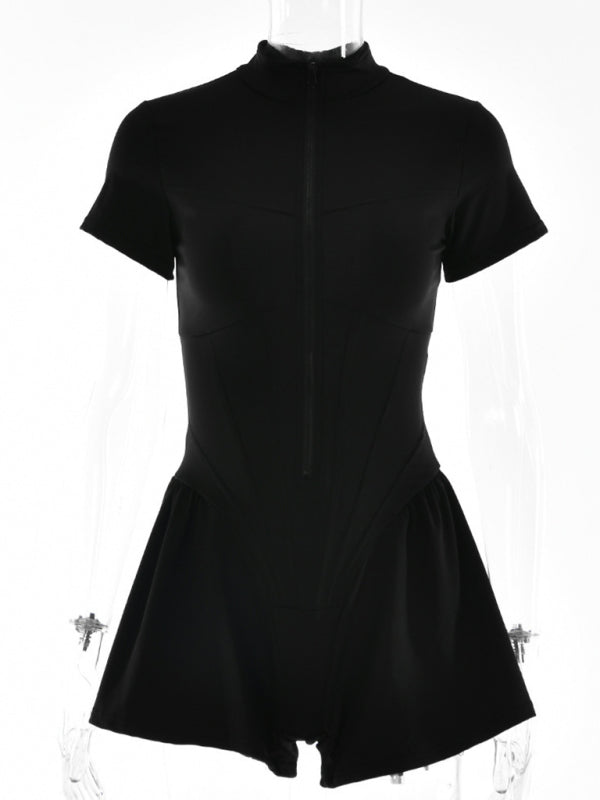 tight skirt short sleeve zipper bottoming jumpsuit BLUE ZONE PLANET