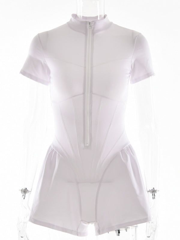 tight skirt short sleeve zipper bottoming jumpsuit BLUE ZONE PLANET