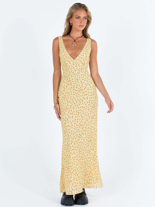 polka dot spaghetti strap V-neck fishtail dress kakaclo