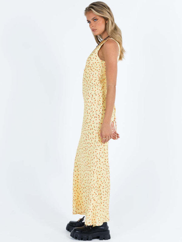 polka dot spaghetti strap V-neck fishtail dress kakaclo