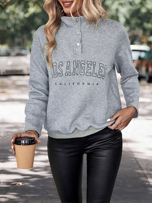 Blue Zone Planet |  Long Sleeve Lettered Button Lapel Sweatshirt BLUE ZONE PLANET