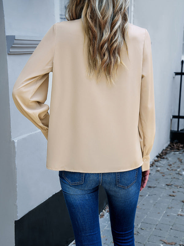 Blue Zone Planet | style elegant lace collar long-sleeved solid color top BLUE ZONE PLANET