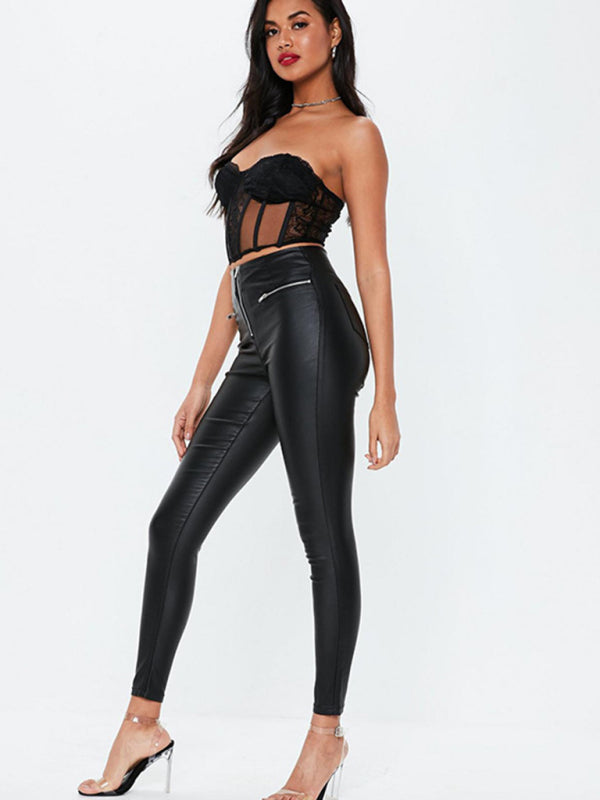 Blue Zone Planet | PU zipper long nine-minute pants BLUE ZONE PLANET