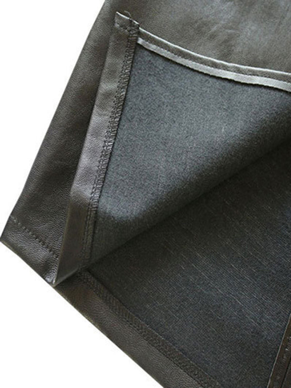Blue Zone Planet | Viola's Slim Fit Hip Covering Spliced Slit PU Leather Skirt BLUE ZONE PLANET