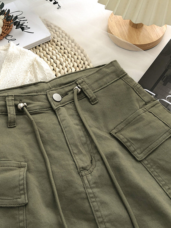 Blue Zone Planet | drawstring high waist denim hip-covering skirt BLUE ZONE PLANET