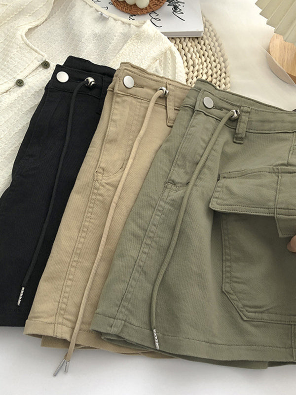 Blue Zone Planet | drawstring high waist denim hip-covering skirt BLUE ZONE PLANET